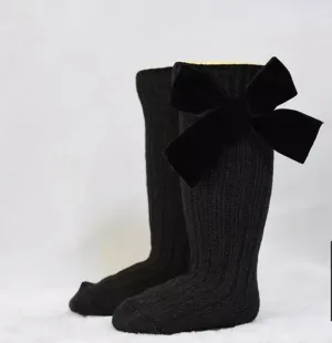 Black Velvet Bow Knee Socks